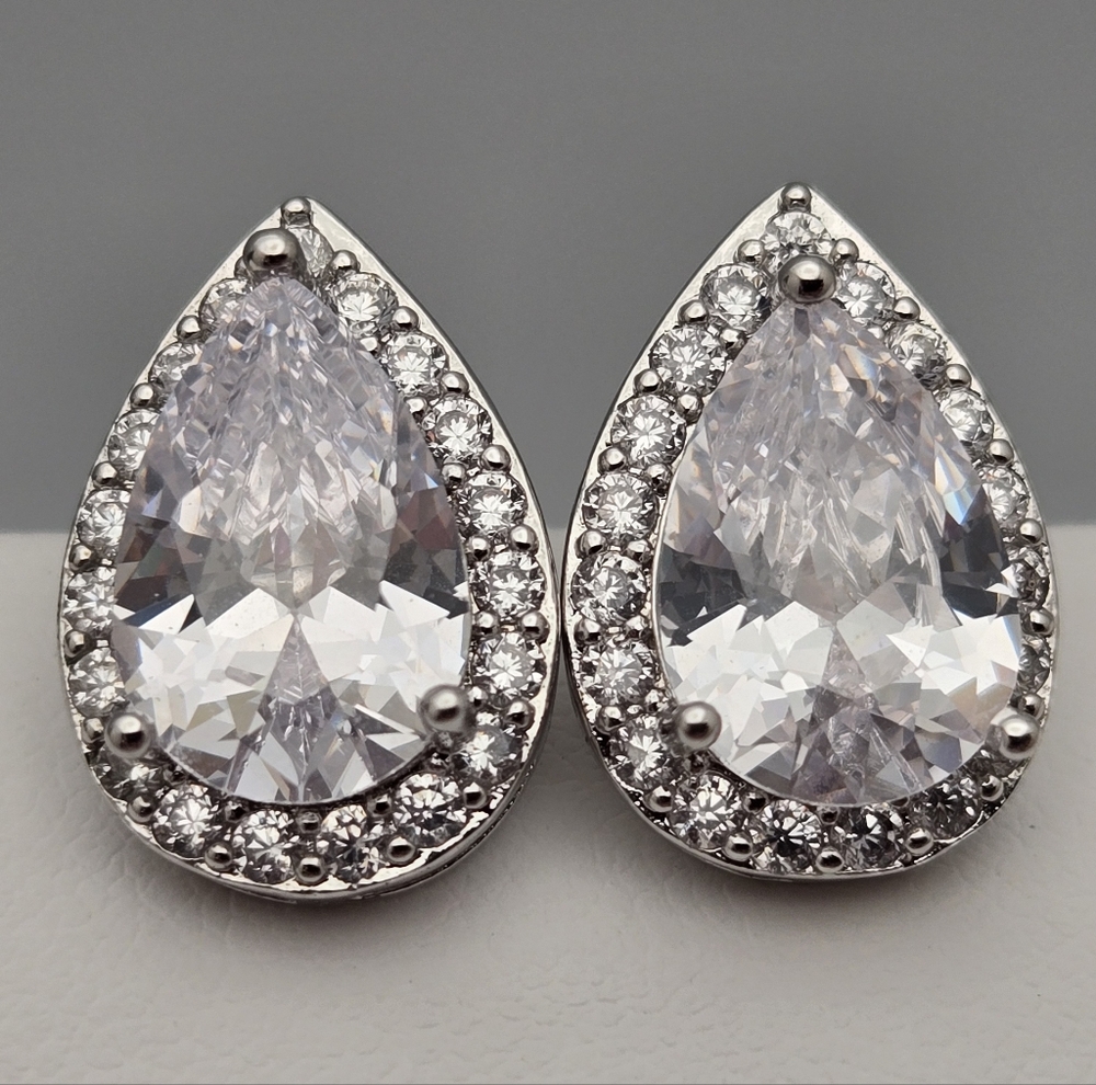 Bridal Teardrop Stud Earrings CZ Cubic Zirconia Wedding Extra Sparkle